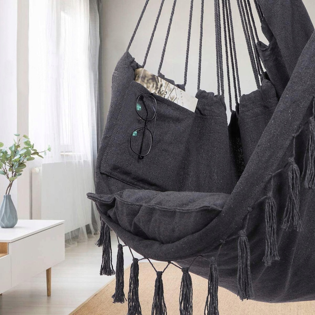 Підвісне крісло, бразильський гамак Hanert BOHO Black + 2 подушки - Фото 4