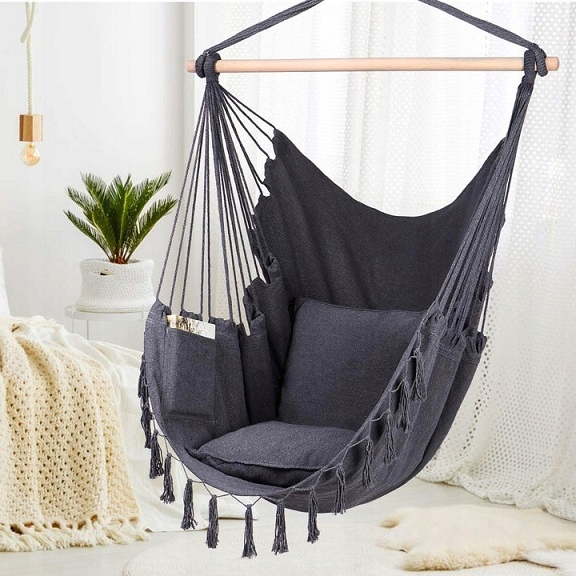 Підвісне крісло, бразильський гамак Hanert BOHO Black + 2 подушки - Фото 2