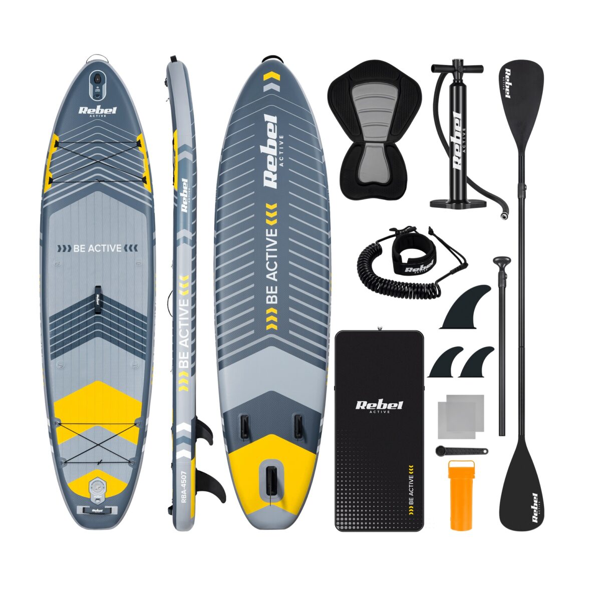SUP дошка 335 см Rebel ACTIVE RBA-4507-G із аксесуарами сапборд 170 кг 335 x 84 х 15 см Grey - Фото 1